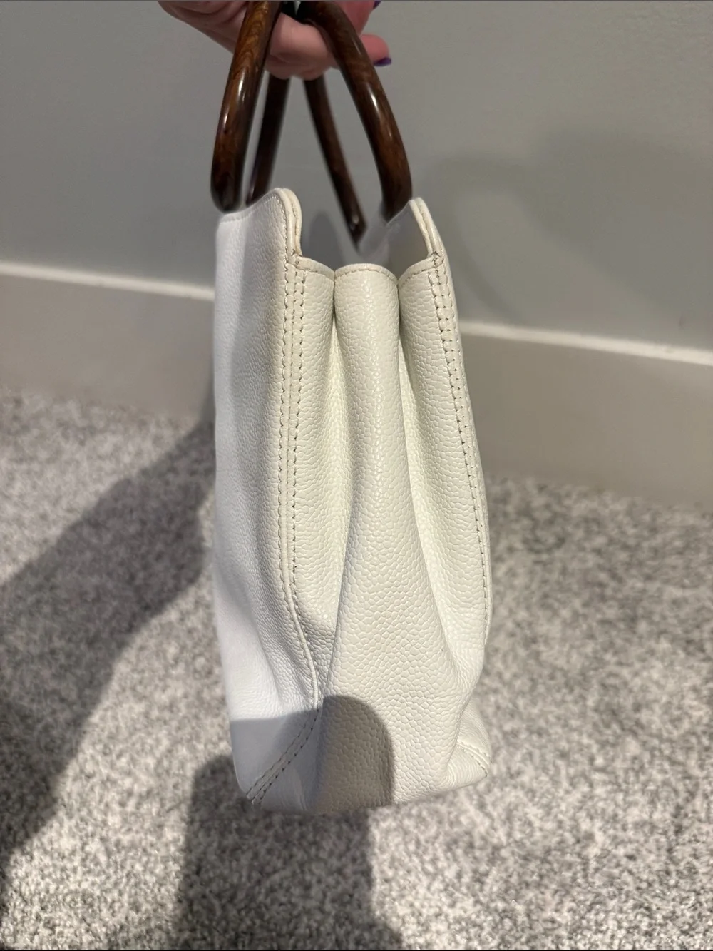 Chanel caviar leather tote with wooden handles